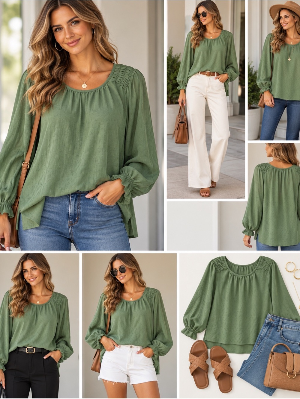 Jessica Simpson Olive Green Peasant Tunic Blouse